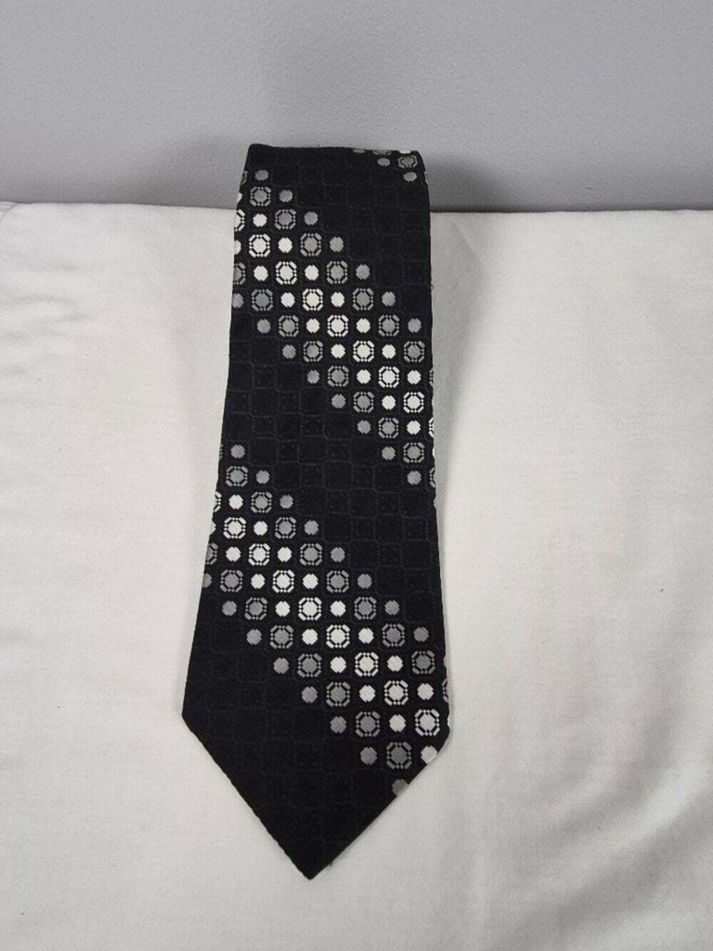 Samuel's by Damon Men's Tie Black w/diagonal dots ombre silver Classic Business.